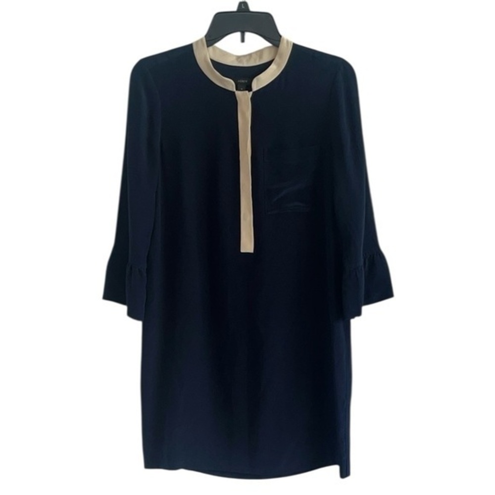 J. Crew Blue and Cream 3/4 Sleeve Silk Dress Size 4